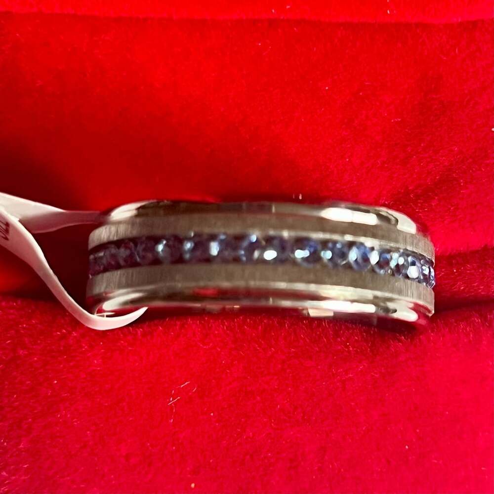 Tungsten Blue Crystal Channel Band Ring Size 13